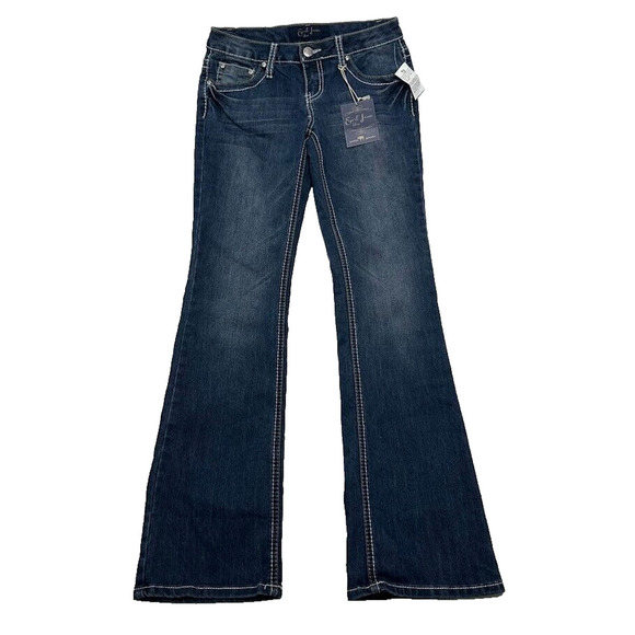 Earl Jeans Juniors Denim Size 3 Embroidered Rhinestones NWT Bling Pockets Flare - Picture 1 of 10